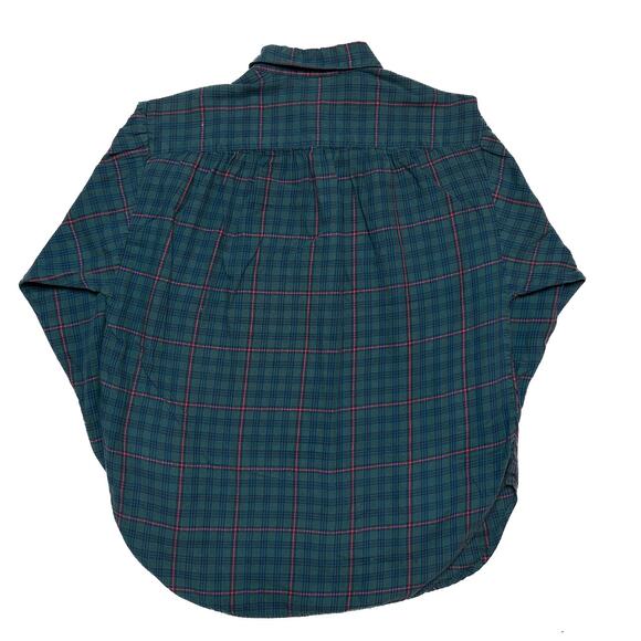 Mark Henri Vintage 60s Plaid Button Up Shirt Ruched Yoke Green Women's 10 Retro - Picture 4 of 9